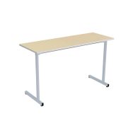Lot 2 tables fixes Rubi T6, 130 x 50 cm beige, chants contretypés, piétement gris