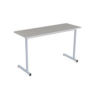 Lot 2 tables fixes Rubi T6, 130 x 50 cm gris, chants contretypés, piétement gris