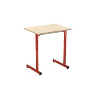 Lot 2 tables réglables 70x50 +2 ch Nila,plateau beige chants contretypés, rouge