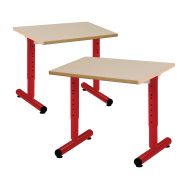 Lot de 2 Tables régl.Chloé 60x50cm plat.beige piét. rouge  Ral 3000