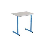 Lot 2 tables réglables Nila II,plateau 70x50 gris,chants contretypés,piétement bleu