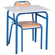 Lot 30 tables Romane chants plaqués 70 x 50 cm + 30 chaises Etude, T6, bleu