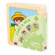 Lot 4 puzzles de 4 pièces en bois sur plateau plastique