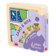 Lot 4 puzzles de 6 pièces en bois sur plateau plastique