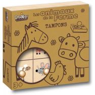 Lot 9 tampons bois thème les animaux de la ferme + 1 recharge tampon noir