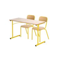 Lot Atlas, 1 table chants alaisés 130x50cm et 2 chaises, T6 jaune RAL1023