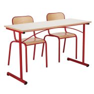Lot Atlas, 1 table chants plaqués 130x50cm et 2 chaises, T6 rouge RAL3000