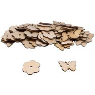 Lot de 100 formes en bois - fleurs et papillon