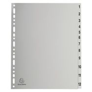Lot de 10 Intercalaires numériques pp gris 12 positions A4 maxi