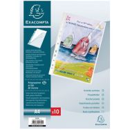 Lot de 10 Sachet de 10 pochettes perforées ouverture haut et côté A4