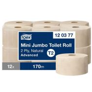 Lot de 12 Papier toilette - Mini Jumbo - Naturel - T2 Advanced