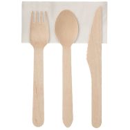 Lot de 250 sachets de 4 couverts bois et 1 serviette - Matfer