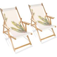 Lot de 2 Chilienne de jardin en bois d'Eucalyptus motif feuille