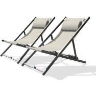 Lot de 2 Chilienne de jardin en toile et aluminium-Anthracite
