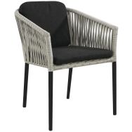Lot de 2 fauteuils Barcelone rope gris/coussin noir/piètement noir