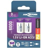 Lot de 2 piles Accu lithium rechargeable Mono D