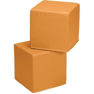 Lot de 2 poufs carrés Diabolo enduit PVC Mandarine