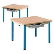 Lot de 2 tables 60 x 50 cm Chloé avec tiroir Plateau hêtre Piètement bleu T3