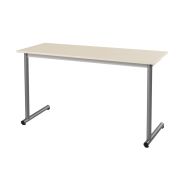 Lot de 2 tables Access 130 x 50 cm beige, chants plaqués, pieds ronds T6 gris