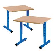 Lot de 2 tables réglables Chloé 60x50 cm, plateau hêtre, piètement bleu RAL 5015