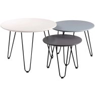 Lot de 3 tables gigognes Fabio diamètre 60-50-40 cm Blanc/Bleu/Gris