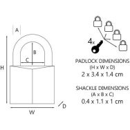 Lot de 4 Cadenas à clés en laiton massif - Largeur 20 mm