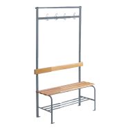 Lot de 4  bancs vestiaire lattes bois 1 ou 2 m 4 à 8 patères avec grille chaussures