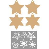 Lot de 4 étoiles en MDF à décorer + modèles pochoirs