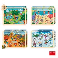 Lot de 4 puzzles 'Les saisons' de 15 pièces en bois.