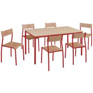 Lot de 6 chaises + 1 table 160 x 80 cm - Rouge