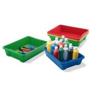 Lot de 6 grands plateaux de rangement couleurs assorties. dim d'un plateau : 37,5 x 26,5 x 9 cm.