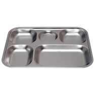 Lot de 6 plateaux 5 compartiments inox 30,5 x 23,5 x 2,5 cm