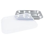 Lot de 6 plateaux inox 4 compartiments avec couvercle polypropylène