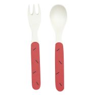 Lot de 6 sets de 2 couverts : 1 cuillère 1 fourchette mélamine - fraise