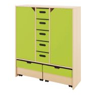 Meuble Basik 5 tiroirs carton 2 grands tiroirs - portes 112x39x131 cm hêtre/vert