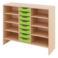 Meuble Basik 8 tiroirs bois - 8 cases 112 x 39 x 93 cm - hêtre/vert
