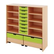 Meuble Basik 8 tiroirs bois 2 grands tiroirs 8 cases 112x39x112 cm - hêtre/vert