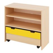 Meuble Basik à étagères 1 grand tiroir 84 x 39 x 74 cm - hêtre/jaune