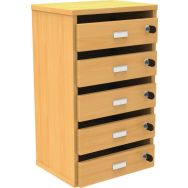 Meuble Octet courrier à poser 1 colonne 5 cases portes boite aux lettres hêtre
