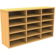 Meuble à cases enseignant Octet,3 colonnes,15 cases,sans portes,coloris hêtre