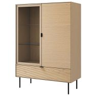 Meuble TULSA 1 porte verre 1 tiroir 1 porte Chêne