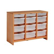 Meuble bas 12 bacs incolores hêtre