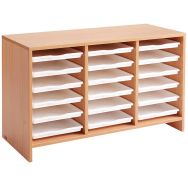 Meuble bas 18 plateaux blancs teinte hêtre