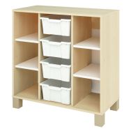 Meuble bas Confetti avec pieds et 4 bacs bouleau/blanc