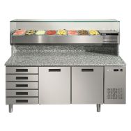 Meuble de préparation pizza, 2 portes réfrigérées + 5 tiroirs neutres- MPF25-1