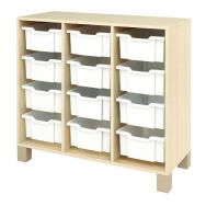 Meuble droit Confetti avec pieds et 12 bacs bouleau/blanc