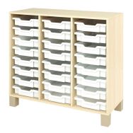 Meuble droit Confetti avec pieds et 24 bacs bouleau/blanc