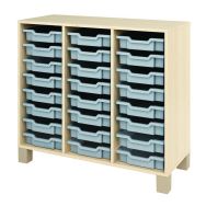 Meuble droit Confetti avec pieds et 24 bacs bouleau/gris