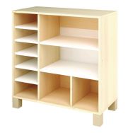 Meuble droit Confetti avec pieds étagères + cases bouleau/blanc