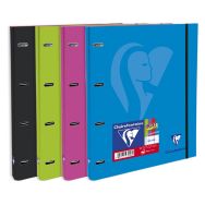 Mimesys cahier-classeur élastiqué A4 rembordé rigide coloris assortis avec feuillets mobiles perforés 200p Q.5x5 cadré 4 couleurs de bandes